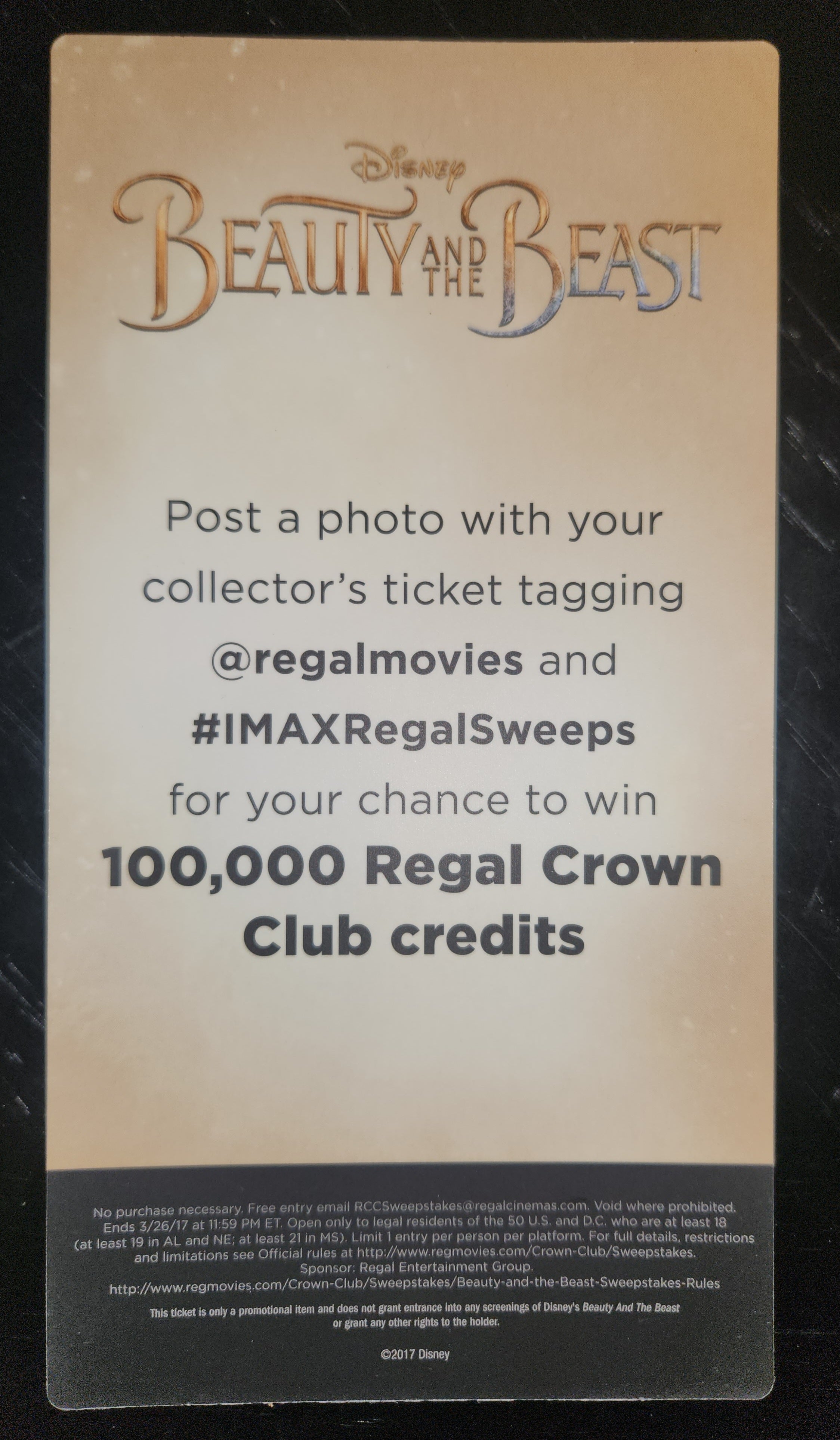 Beauty and the Beast 2017 Disney IMAX Regal Collectible Ticket Week 2
